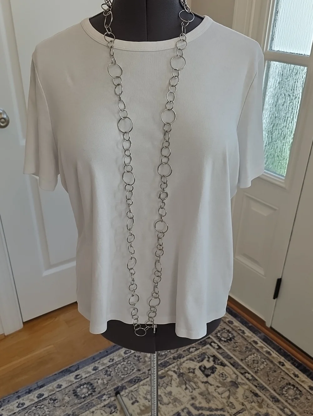 Cookie Lee Long Silver Tone Ring Chain Necklace/Belt